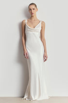 High Gloss Satin Cowl Neck Gown - Cream