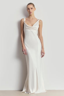 High Gloss Satin Cowl Neck Gown - Cream