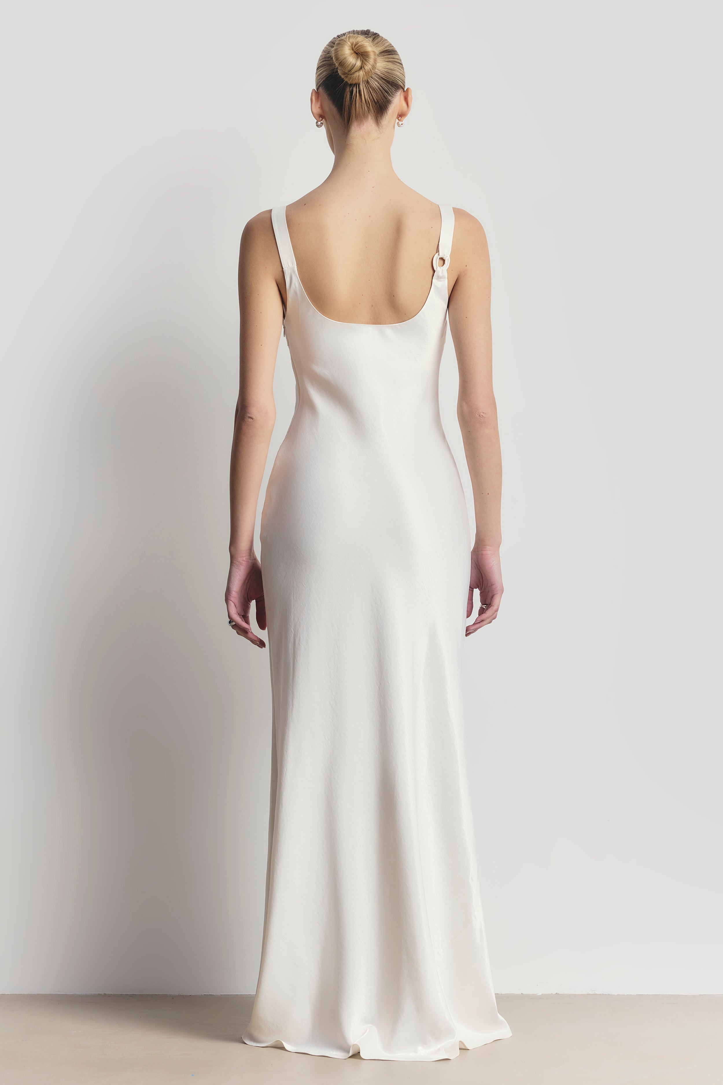 High Gloss Satin Cowl Neck Gown - Cream