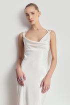 High Gloss Satin Cowl Neck Gown - Cream