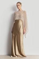 Sheer Chiffon Curved Hem Cape - Champagne