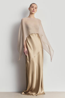 Sheer Chiffon Curved Hem Cape - Champagne