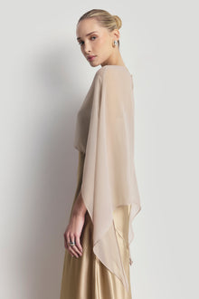 Sheer Chiffon Curved Hem Cape - Champagne