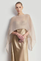 Sheer Chiffon Curved Hem Cape - Champagne