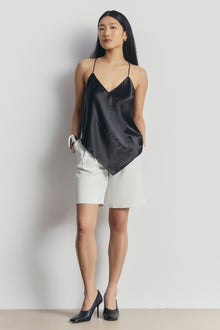 Satin Panel Detail V Neck Camisole - Black