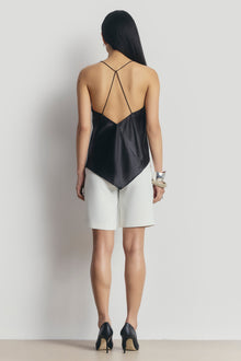 Satin Panel Detail V Neck Camisole - Black