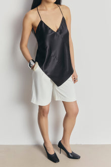 Satin Panel Detail V Neck Camisole - Black