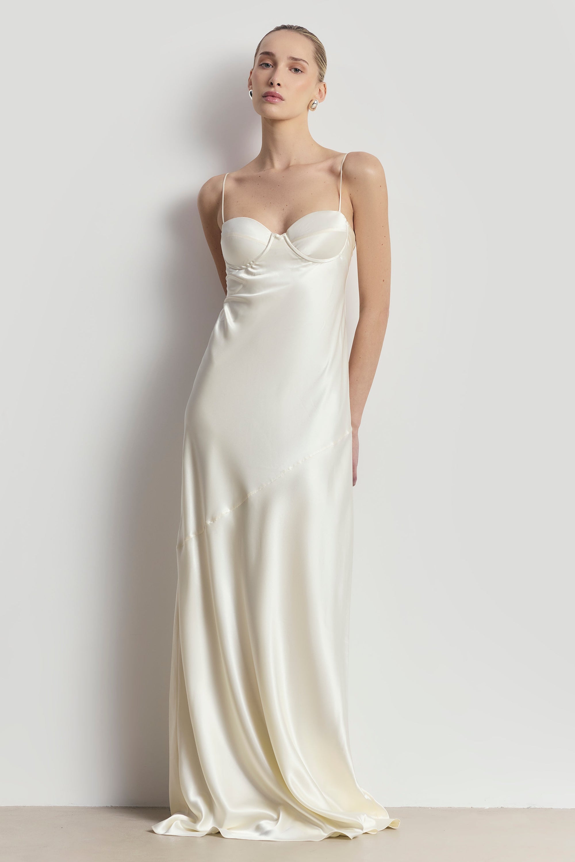 Satin Cup Detail Slip Dress - Cream Satin Cup Detail Slip Dress - Cream