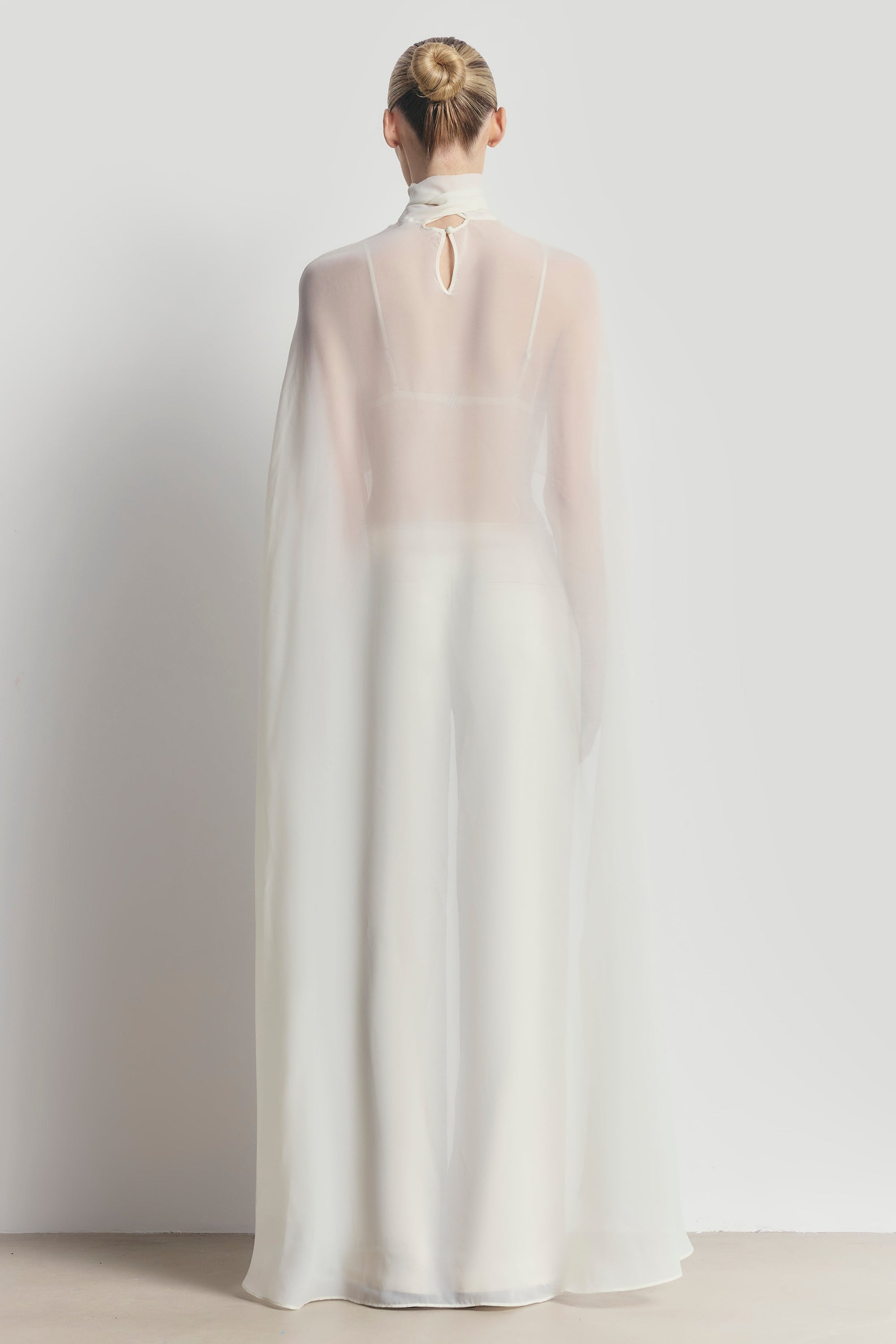 Sheer Chiffon High Neck Cape - Cream