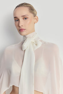 Sheer Chiffon High Neck Cape - Cream