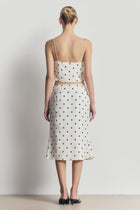 Satin Jacquard Polka Dot Midi Skirt - Cream Polka Dot