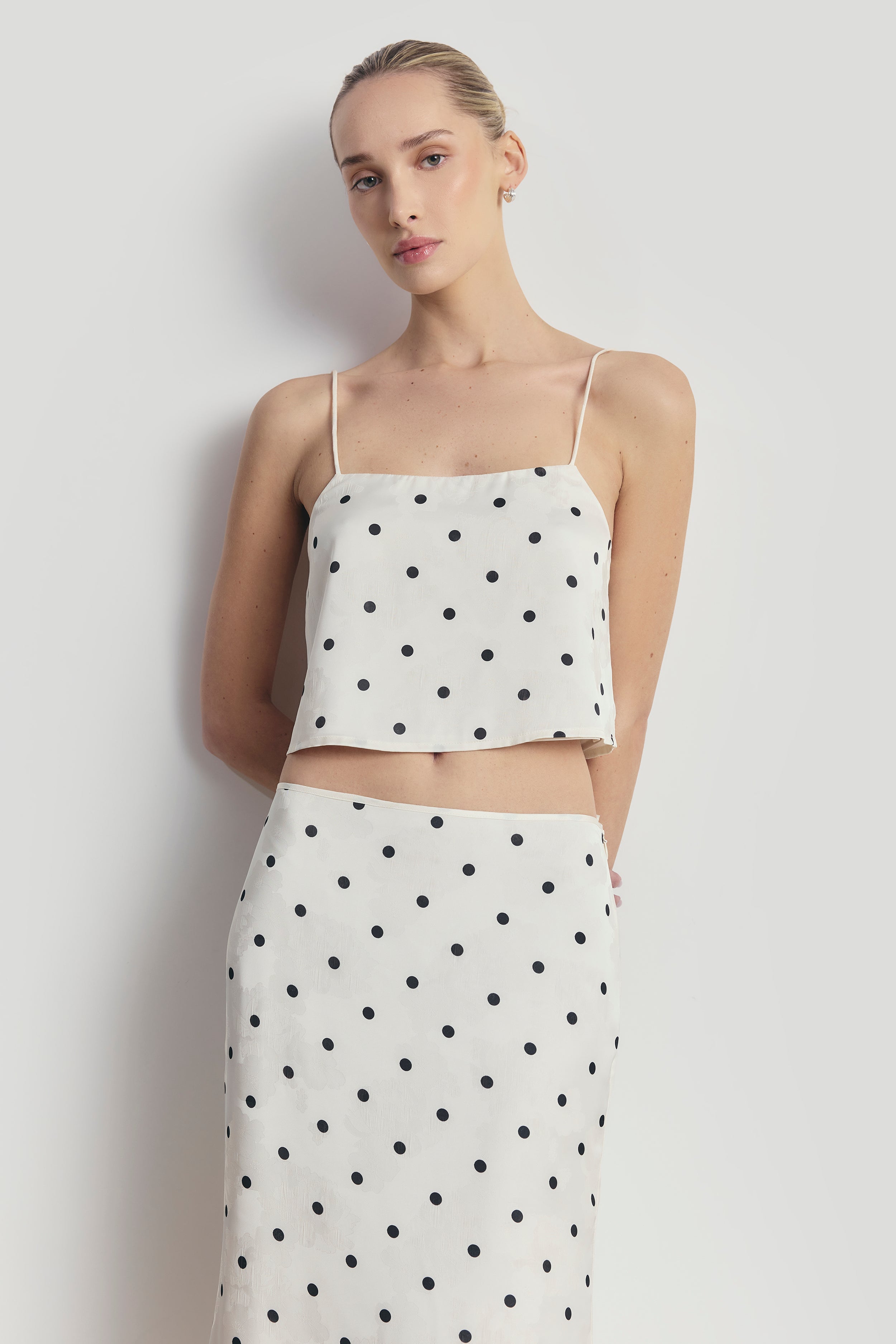 Satin Jacquard Polka Dot Camisole Top - Cream Polka Dot | BOA