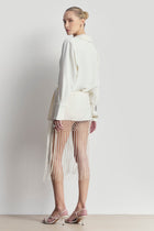 Satin Jacquard Sarong Midi Skirt with Fringing - Cream