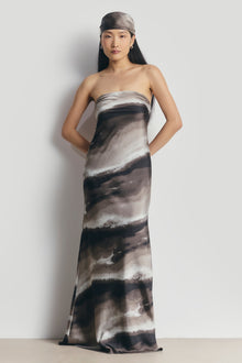 Satin Strapless Maxi Dress - Sage Marble