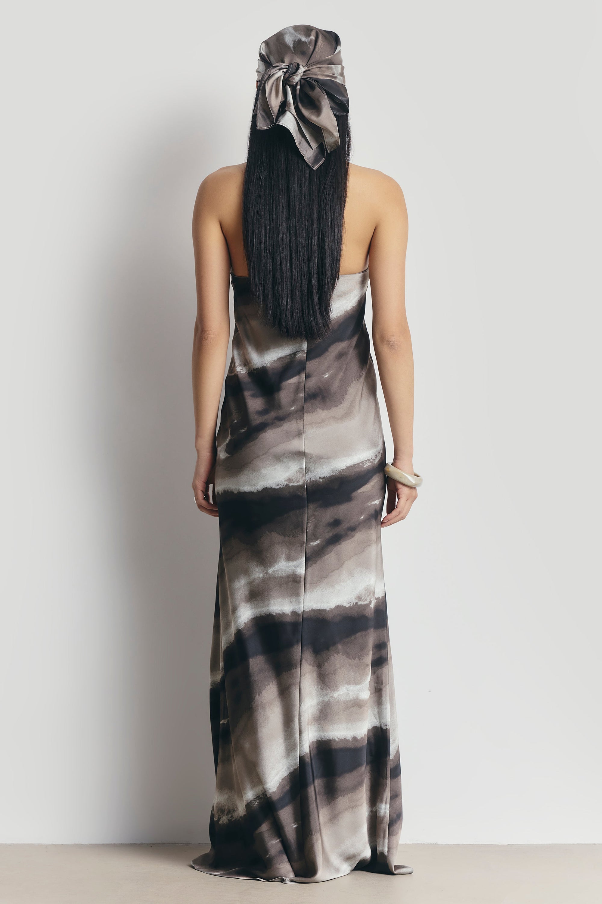 Satin Strapless Maxi Dress - Sage Marble