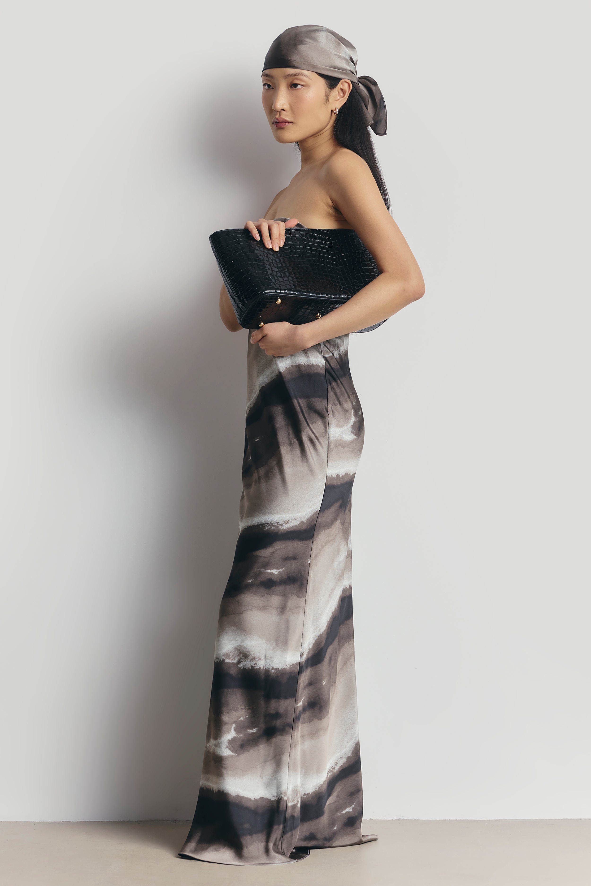 Satin Strapless Maxi Dress - Sage Marble