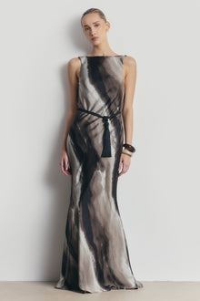 Satin Backless Cowl Maxi Dress - Sage Marble