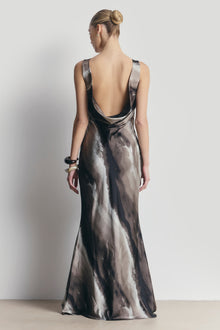 Satin Backless Cowl Maxi Dress - Sage Marble