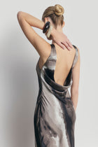 Satin Backless Cowl Maxi Dress - Sage Marble