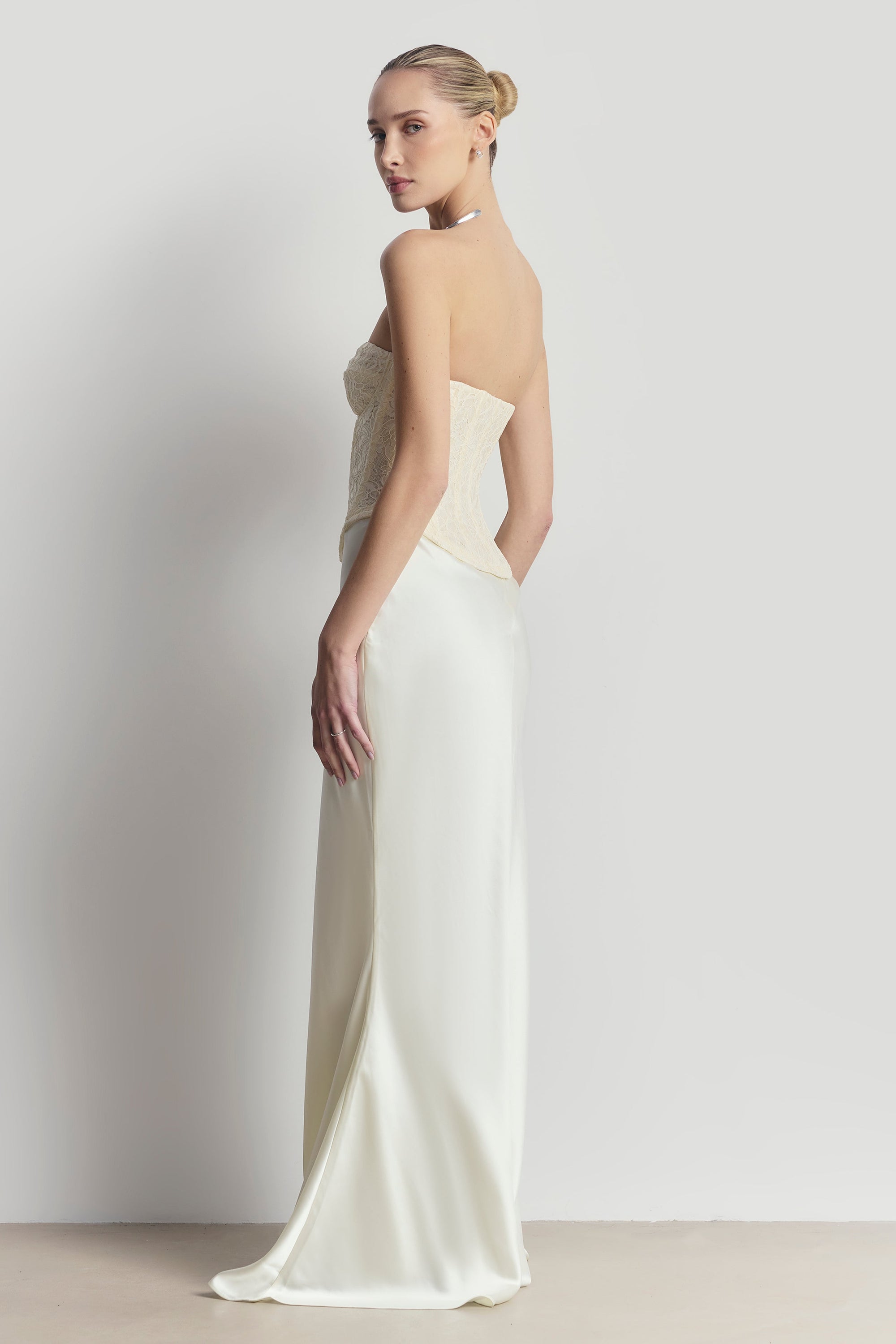 Lace Corset Gown with Sweetheart Neckline - Cream