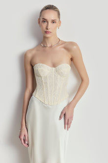 Lace Corset Gown with Sweetheart Neckline - Cream