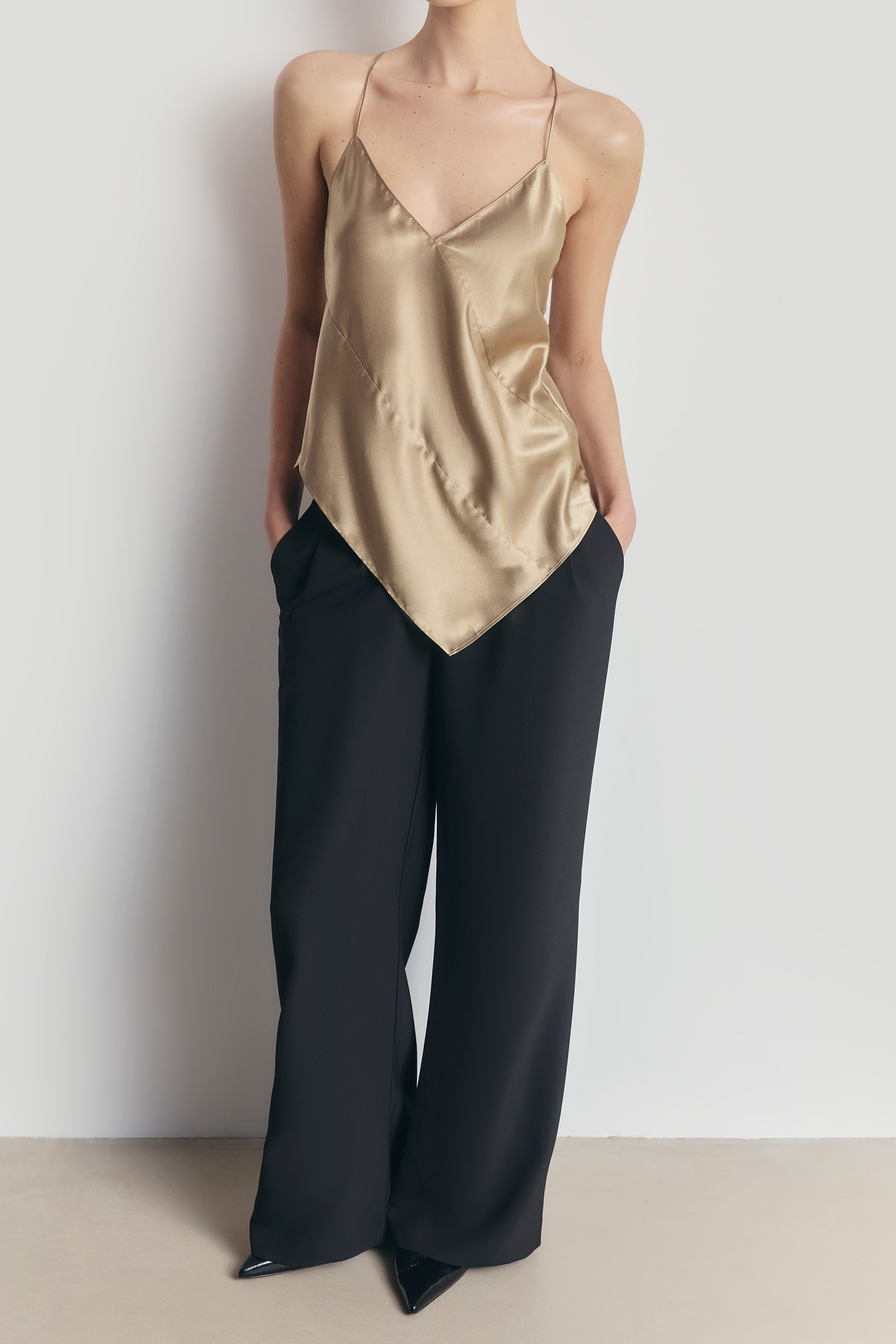 Satin Panel Detail V Neck Camisole - Bronze