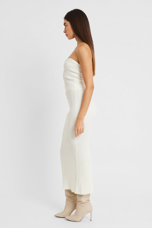 Ribbed Knit Midi Skirt - Cream