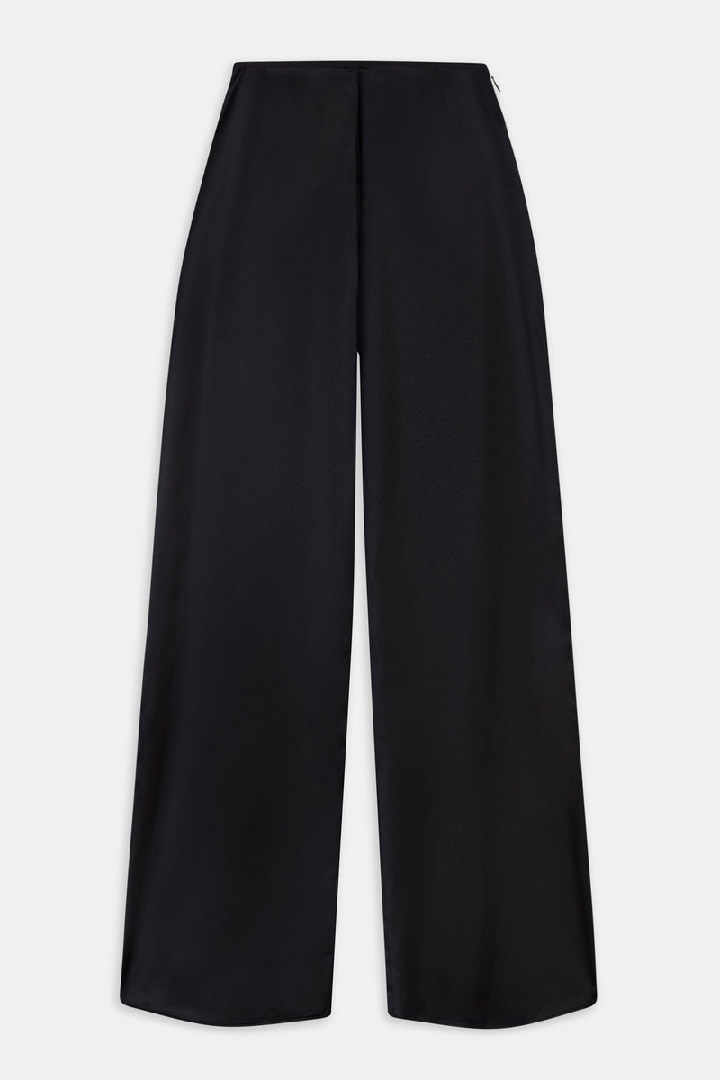 Formal Satin Ultra Wide Leg Trousers - Black