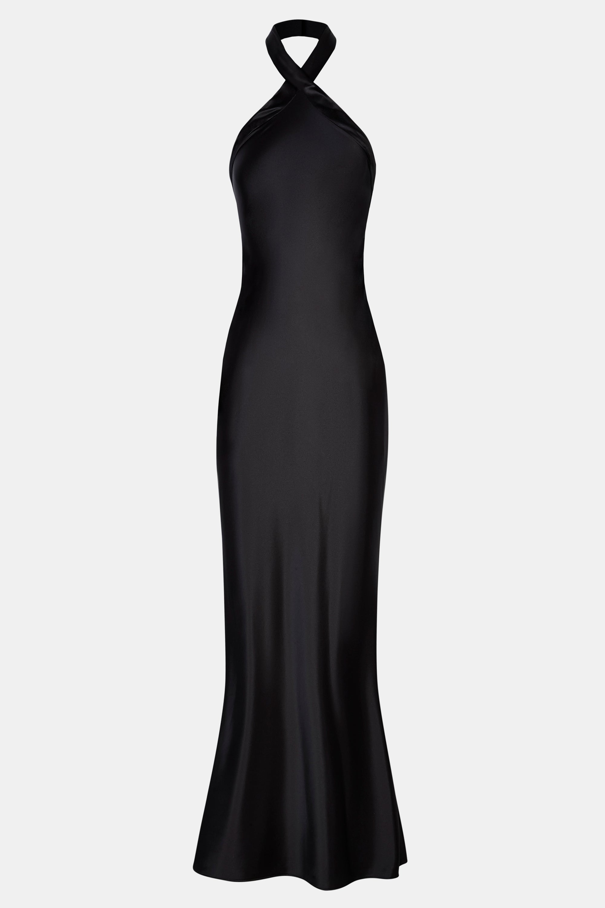 Satin Cross Strap Halter Gown - Black | BOA Satin Cross Strap Halter Gown - Black | BOA