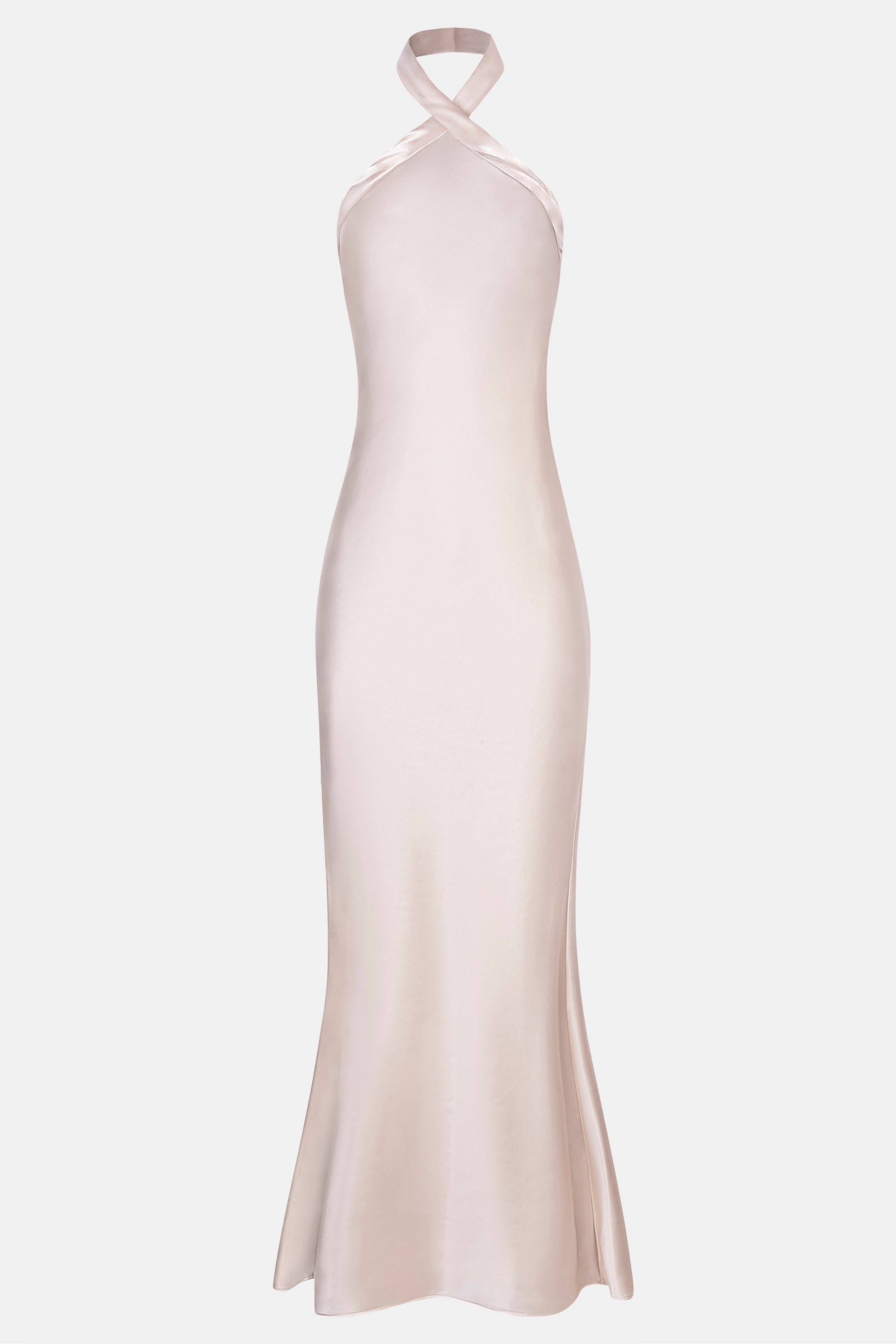 Satin Cross Strap Halter Gown - Champagne Satin Cross Strap Halter Gown - Champagne