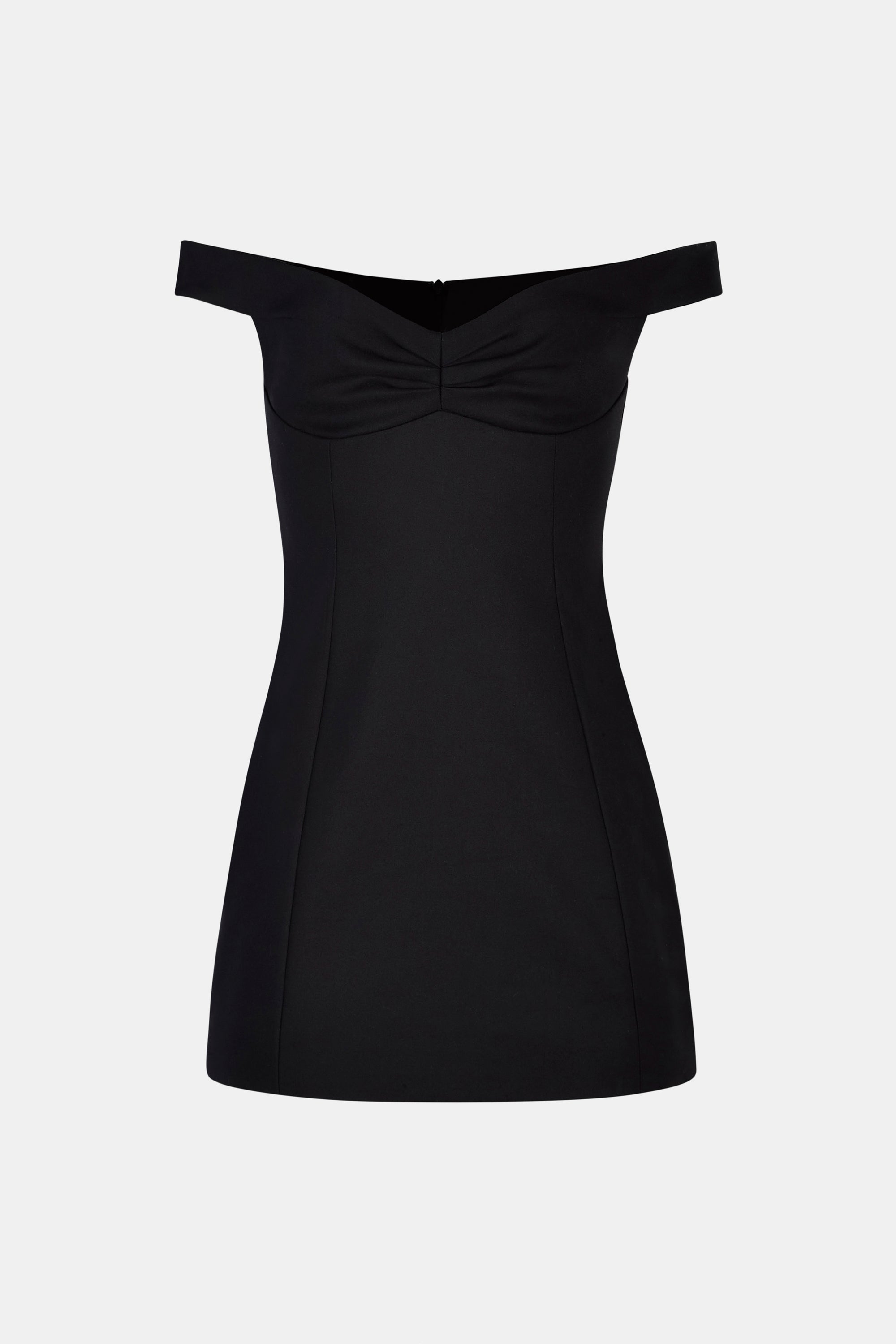 Tailored Ruched Bardot Mini Dress - Black | BOA Tailored Ruched Bardot Mini Dress - Black | BOA
