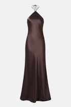 Clean Cut Satin Halterneck Gown - Carob