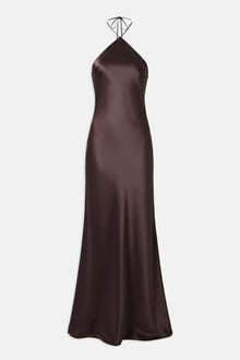 Clean Cut Satin Halterneck Gown - Carob
