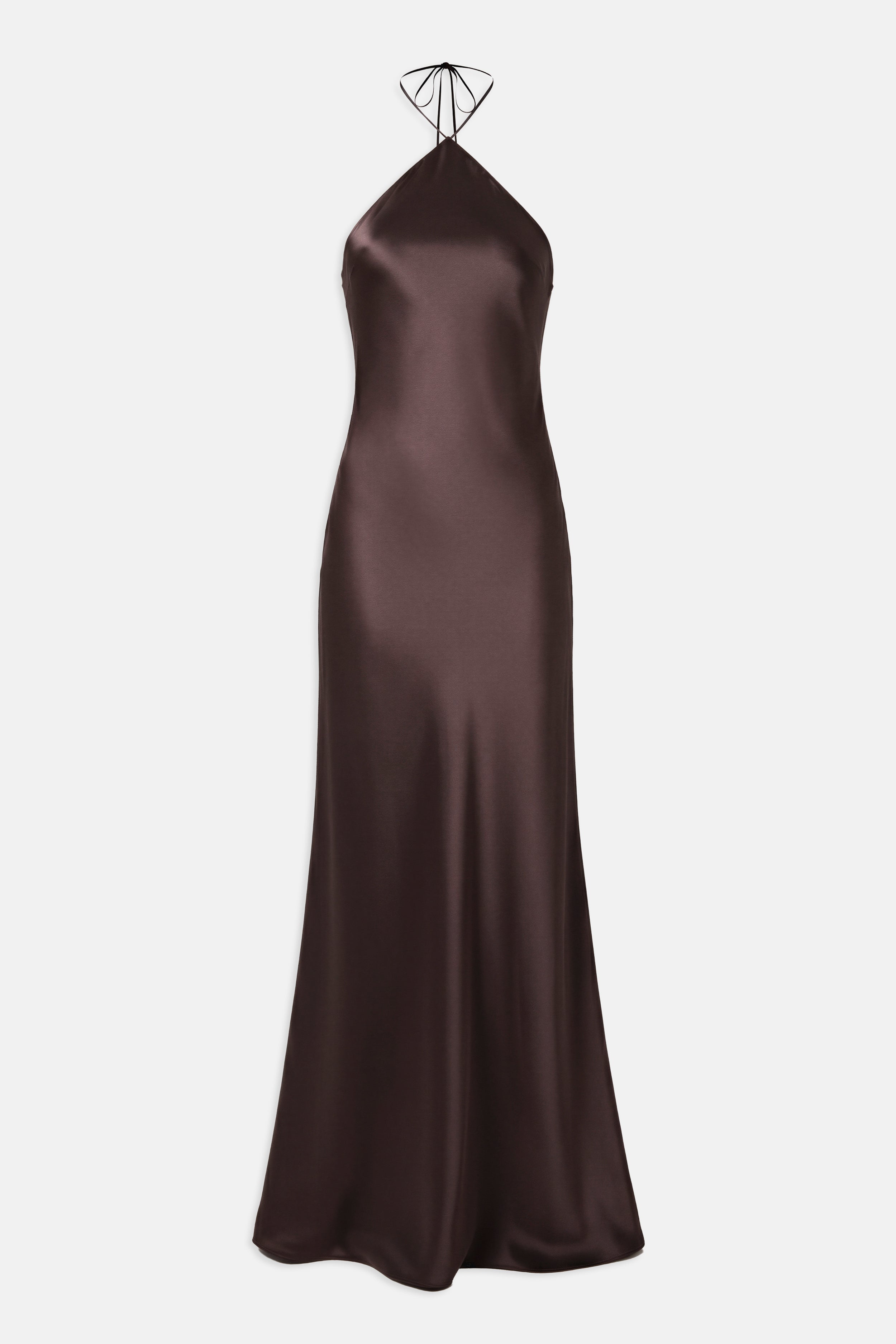 Clean Cut Satin Halterneck Gown - Carob