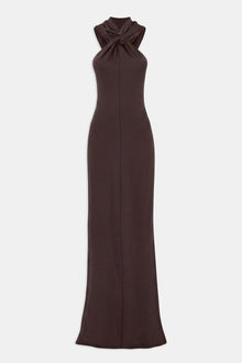 Hooded Halterneck Maxi Dress - Carob