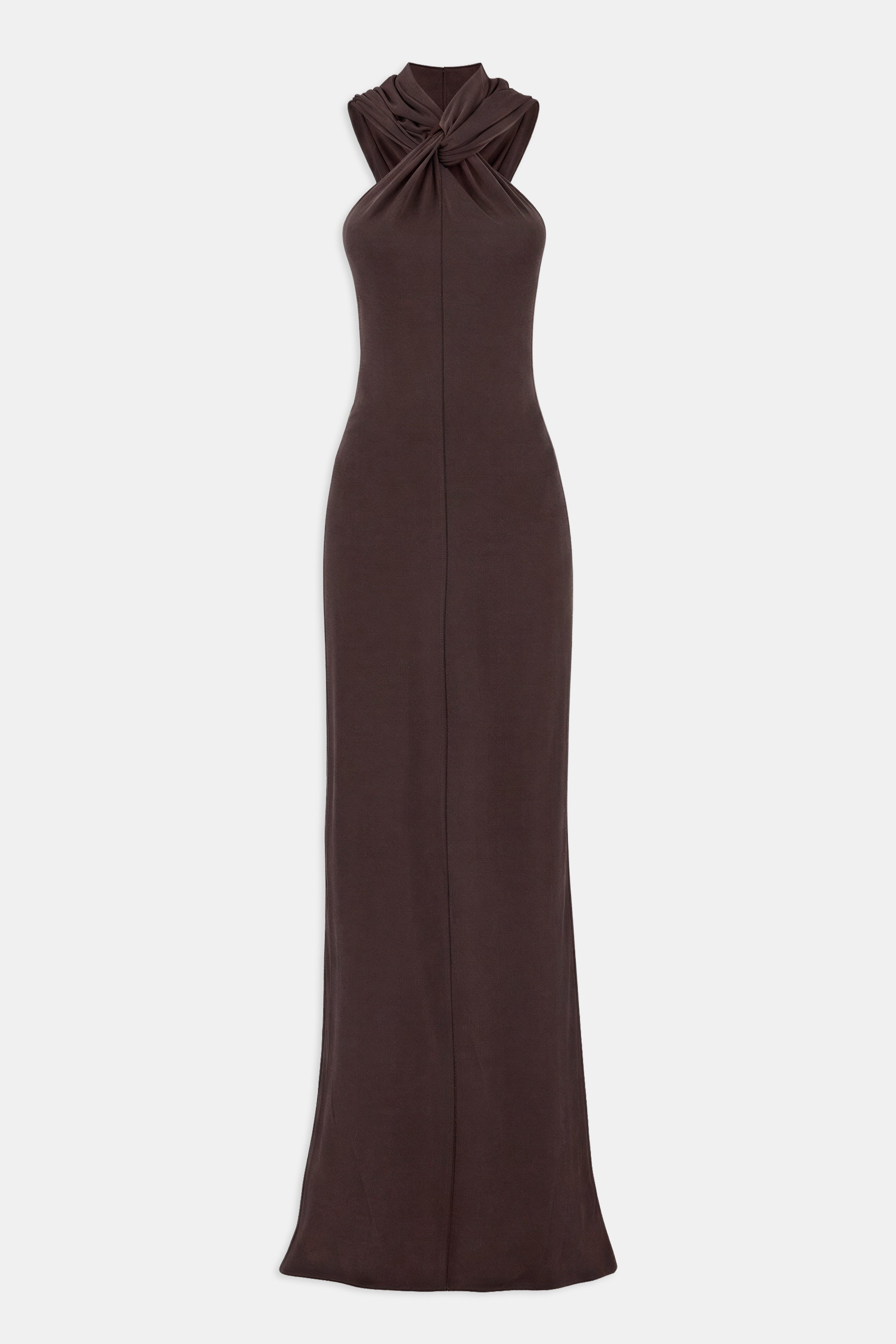 Hooded Halterneck Maxi Dress - Carob
