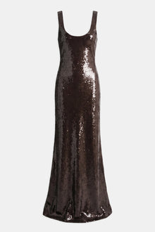 Sequin Scoop Neck Column Maxi Dress - Carob