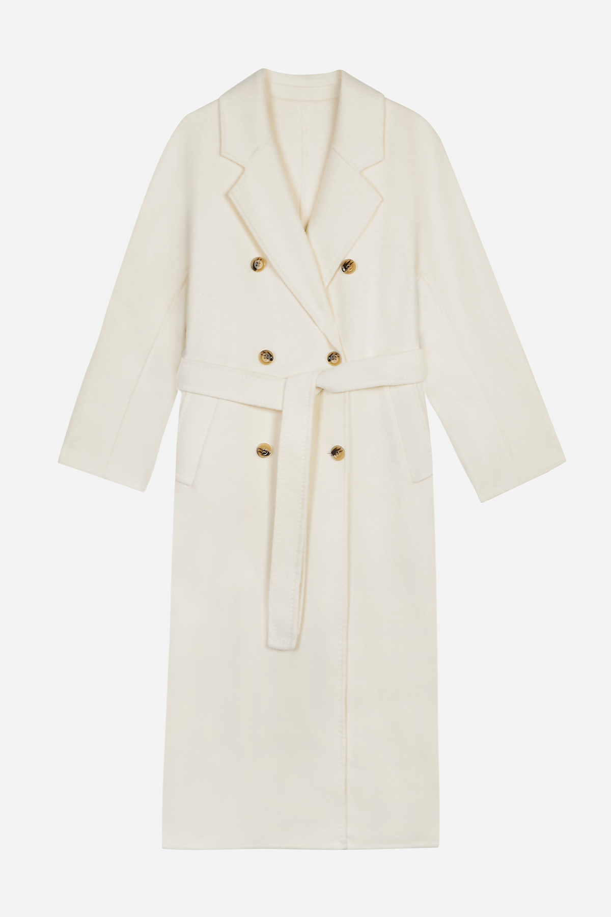 Double Faced Wool Coat With Belt Cream