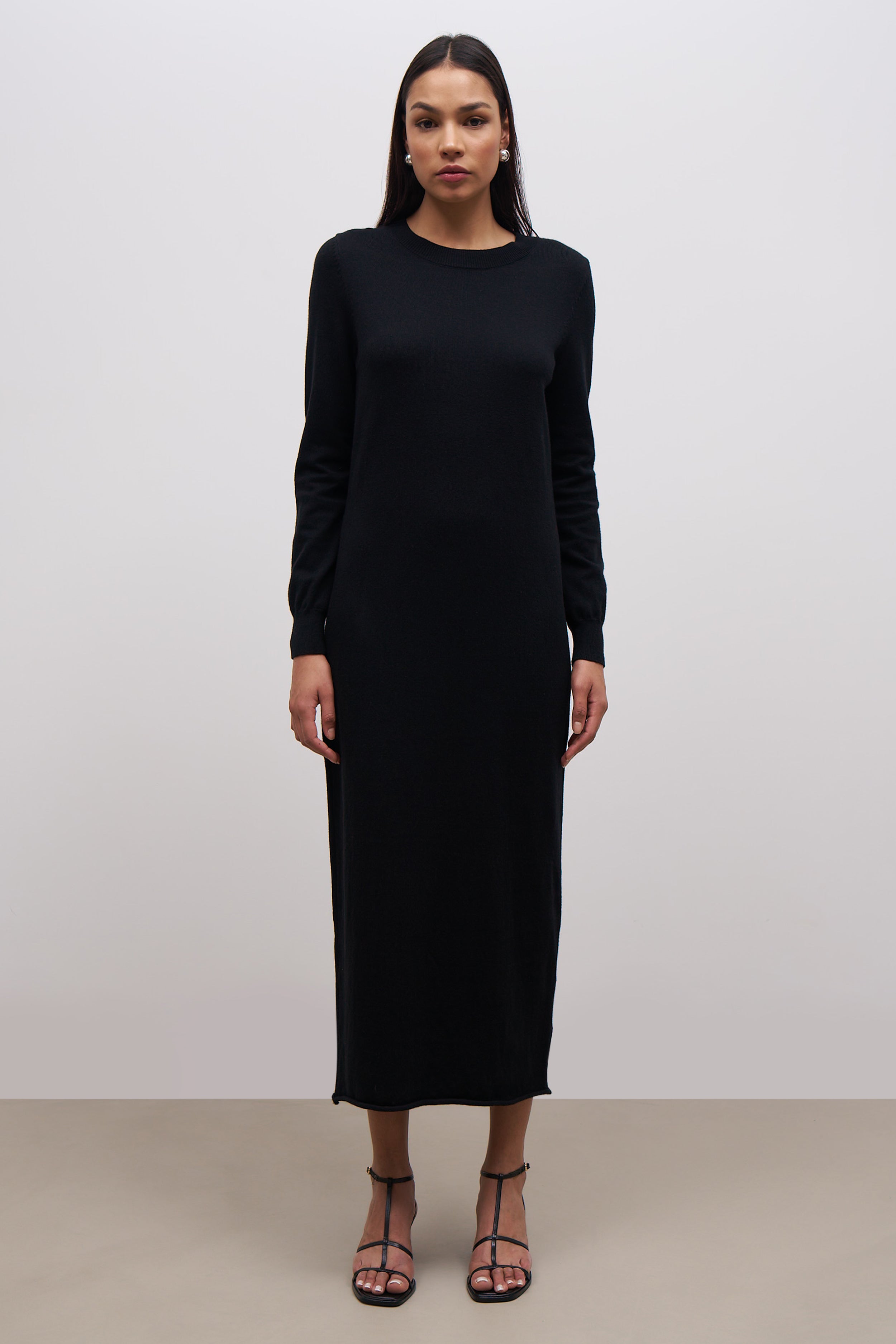 Cashmere Blend Column Maxi Dress - Black | BOA