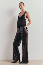 Croc Embossed Leather Wide Leg Trousers - Oxblood