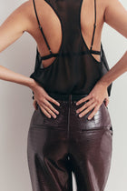 Croc Embossed Leather Wide Leg Trousers - Oxblood