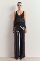 Croc Embossed Leather Wide Leg Trousers - Oxblood
