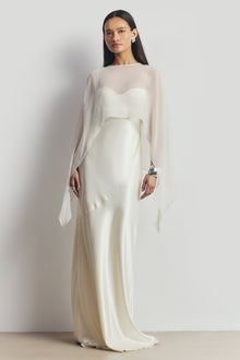Sheer Chiffon Curved Hem Cape - Cream