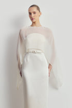 Sheer Chiffon Curved Hem Cape - Cream