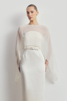 Sheer Chiffon Curved Hem Cape - Cream