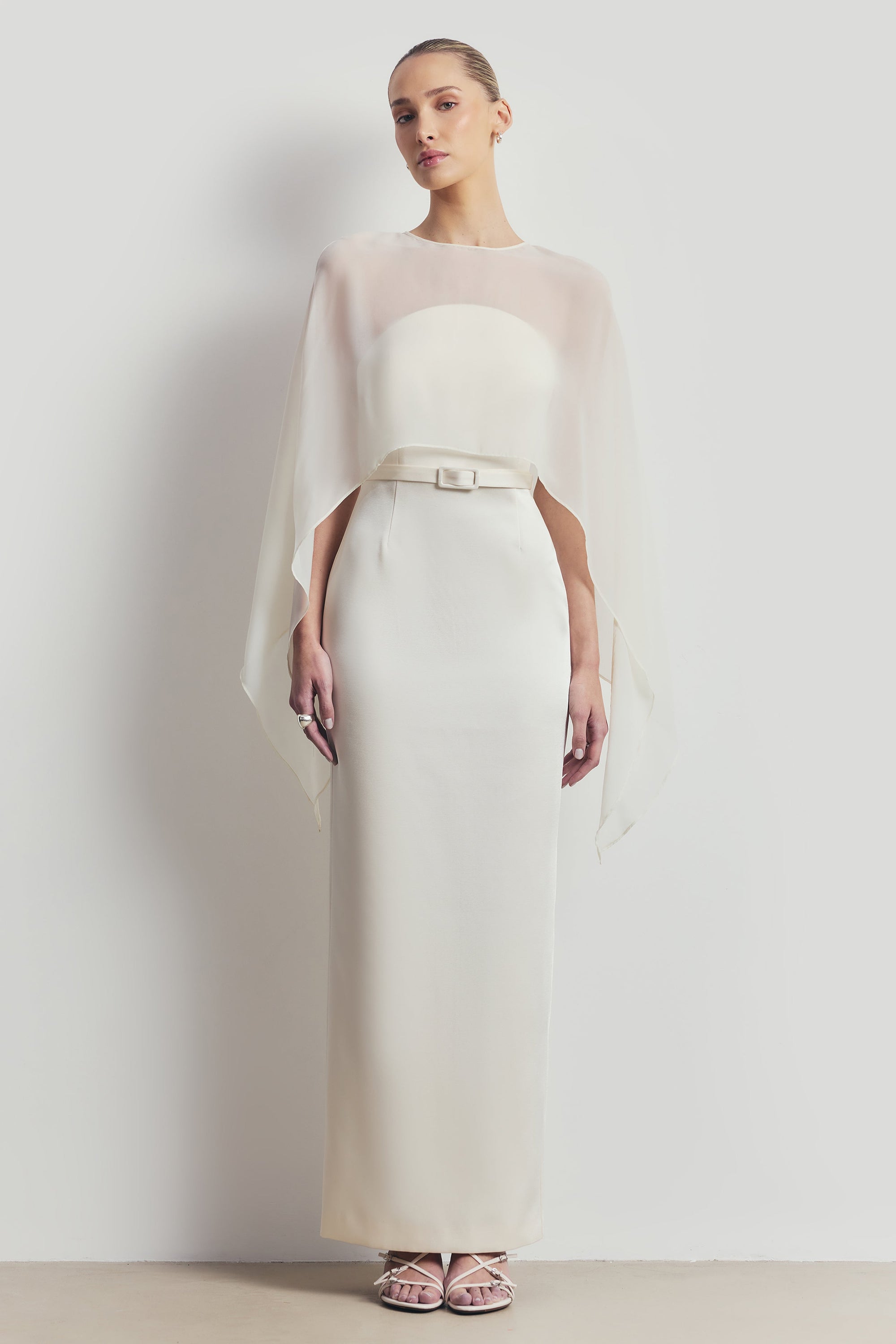 Satin Structured Column Maxi Dress - Cream Satin Structured Column Maxi Dress - Cream