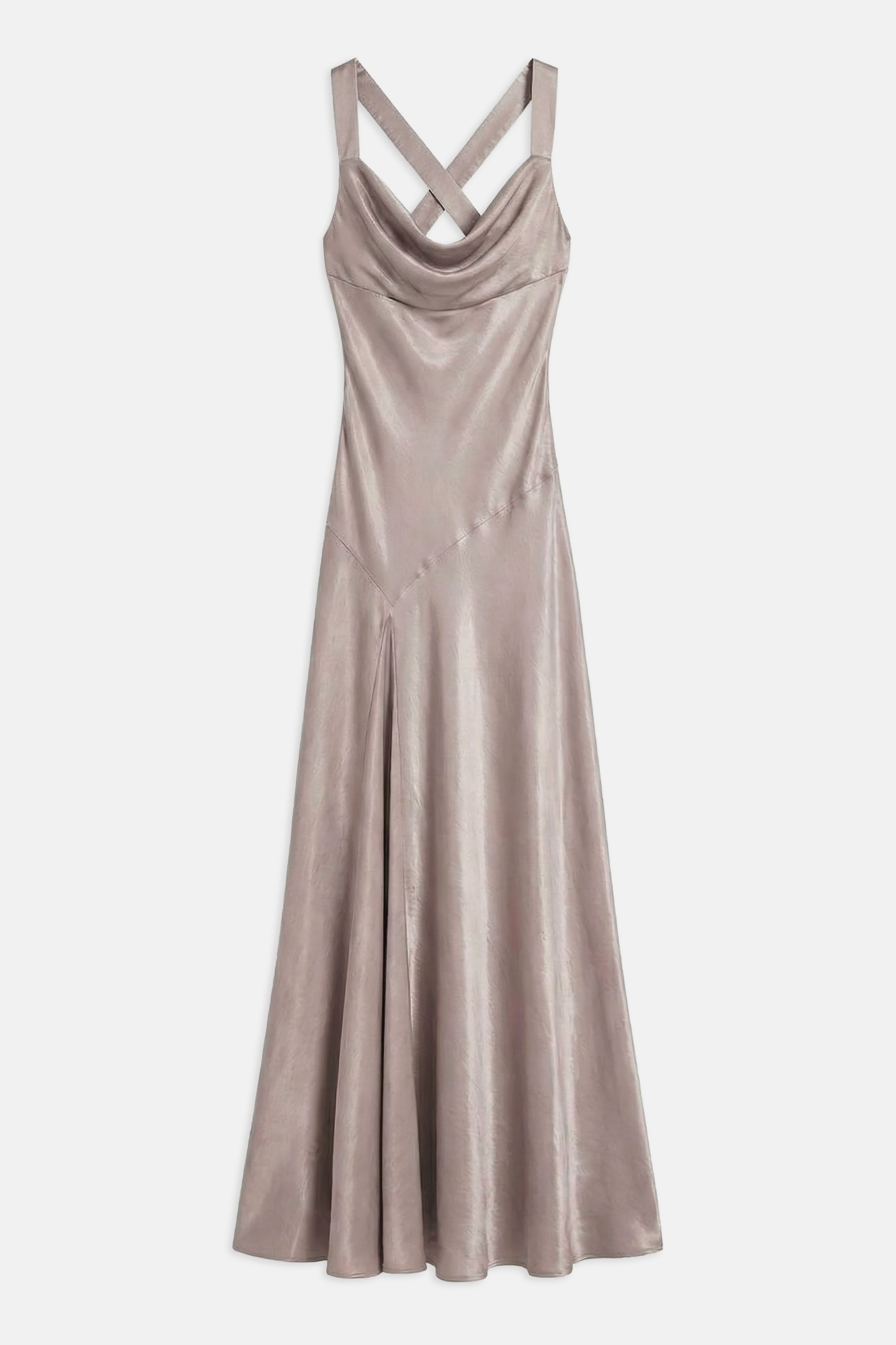 High Gloss Satin Asymmetric Panel Gown - Pebble