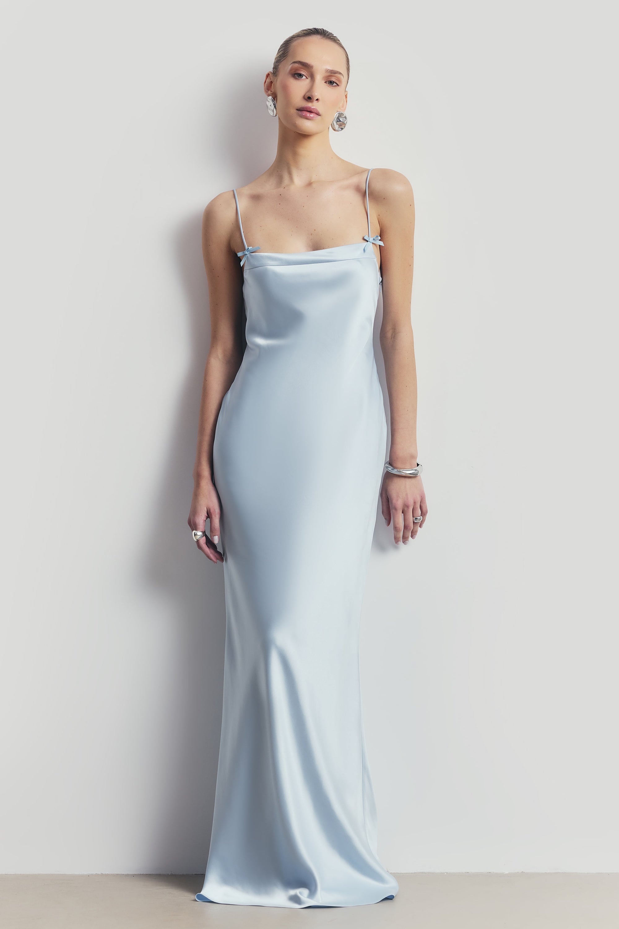 formal wrap midi dress Satin 90's Slip Dress with Bow Detail