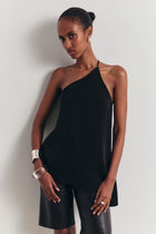 Flowing Asymmetric Open Back Top - Black