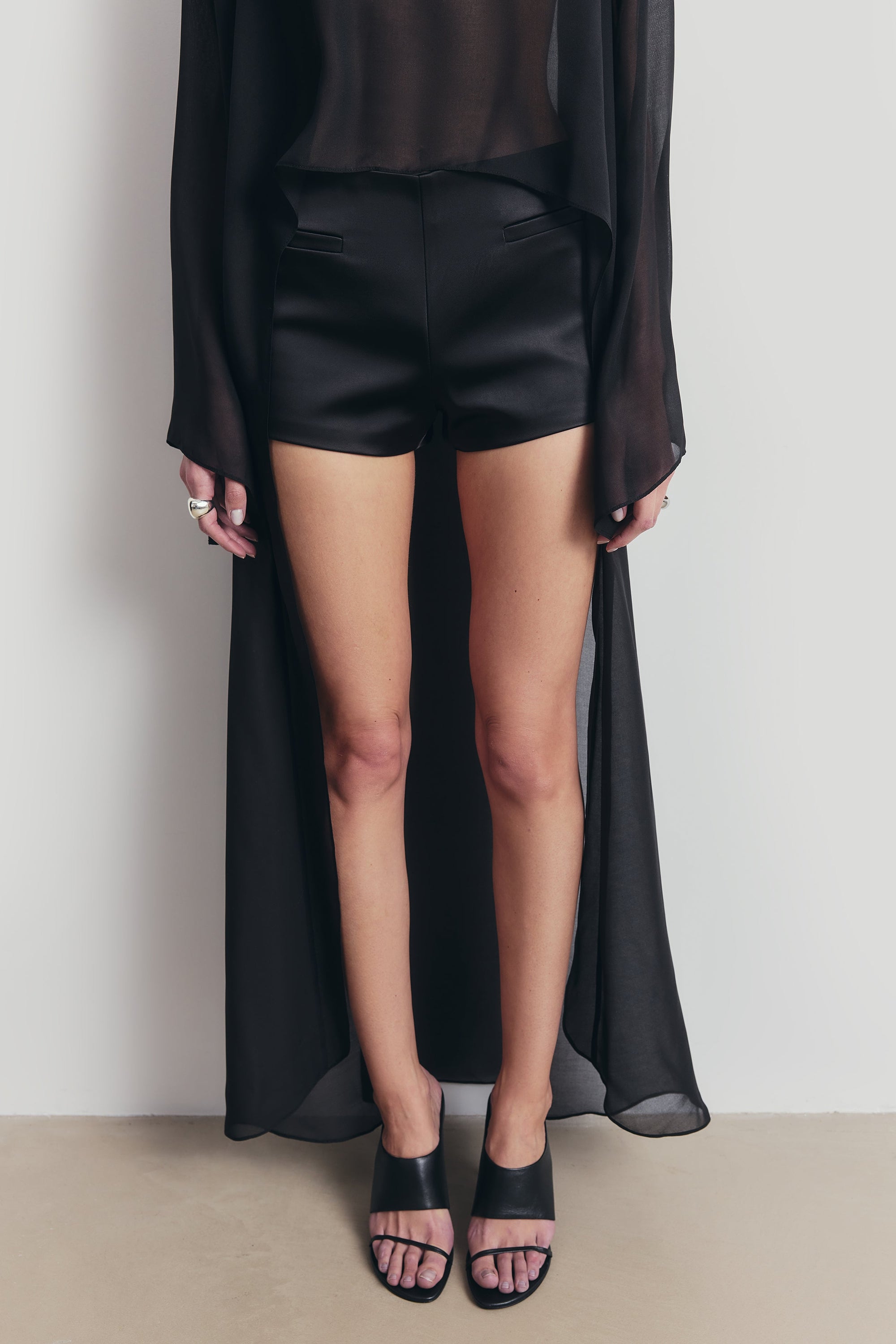 black satin dress shorts Short Fitted Satin Formal Cocktail Dress